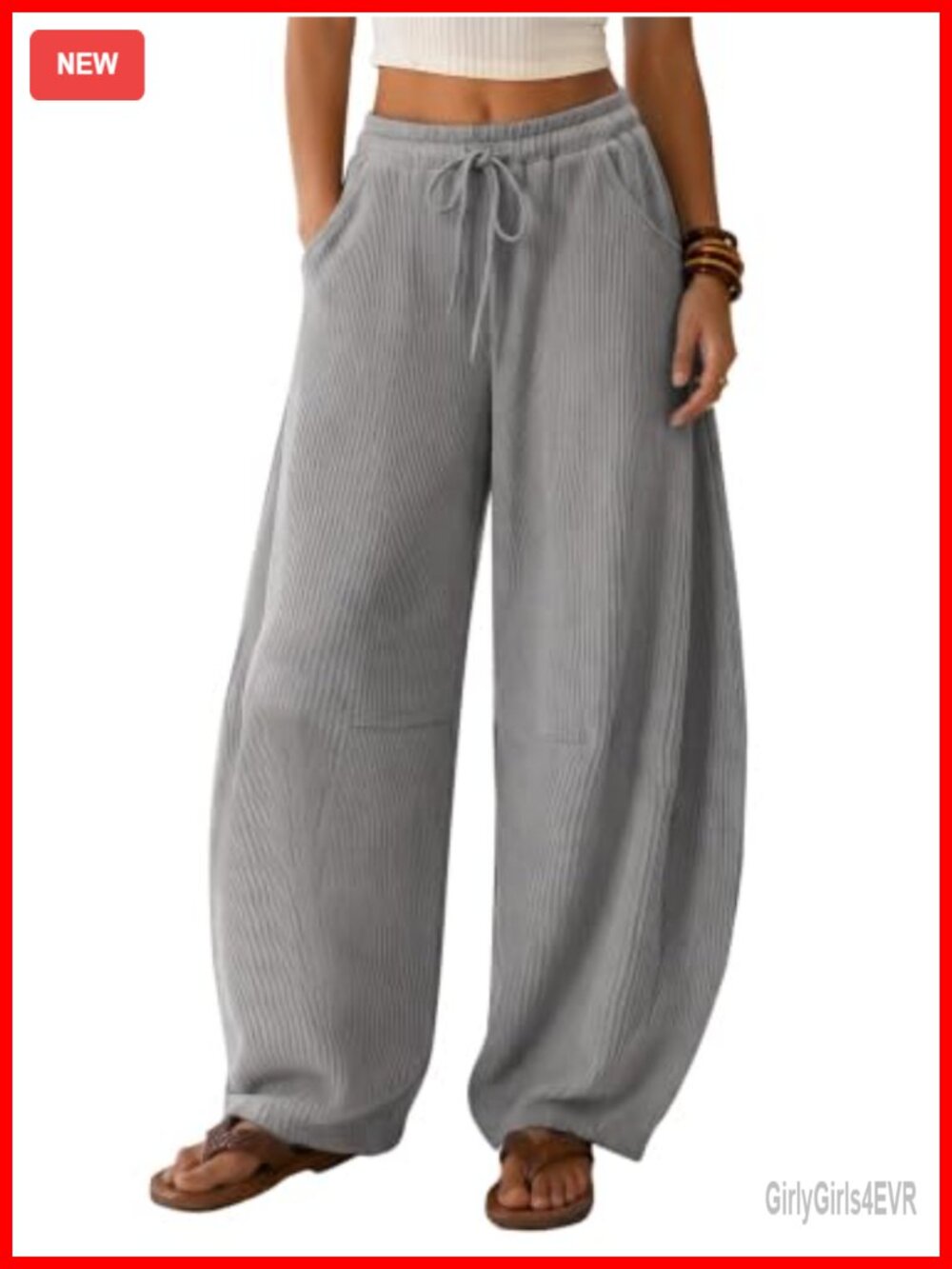 Waffle Knit Barrel Wide Leg Drawstring Sweatpants Palazzo Pants